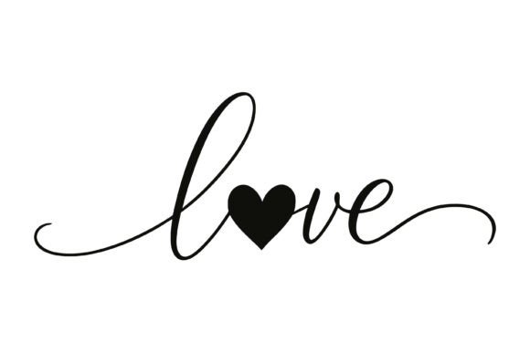Elegant Love Script Heart Calligraphy Graphics for Crafts