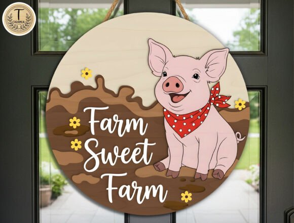 Farm Sweet Farm Pig Door Hanger Cut File for Laser Cutting and Summer