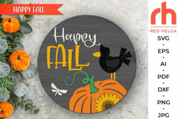 Happy Fall SVG, Layered Door Sign DXF for Laser Cutting and Autumn Amp