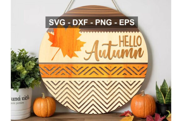 Hello Autumn Round Door Sign SVG: Laser Cutting and Wall Decor