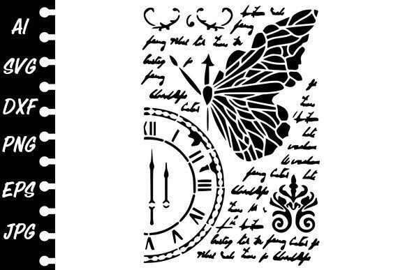 Stencil Butterfly Clock Script Graphics for Crafts