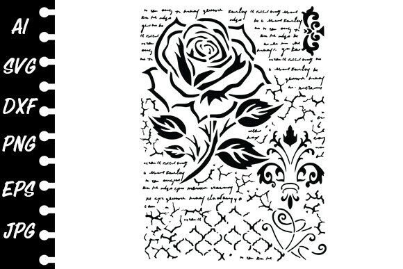 Stencil Vintage Rose Script Graphics for Crafts